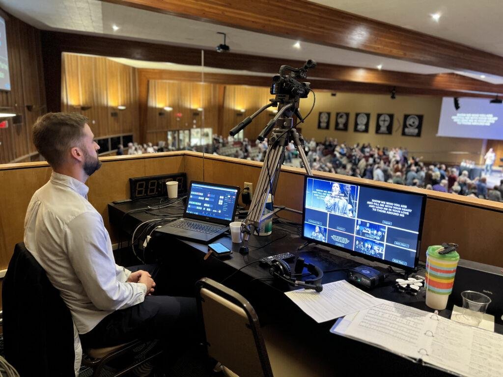 A team serving an online church broadcast